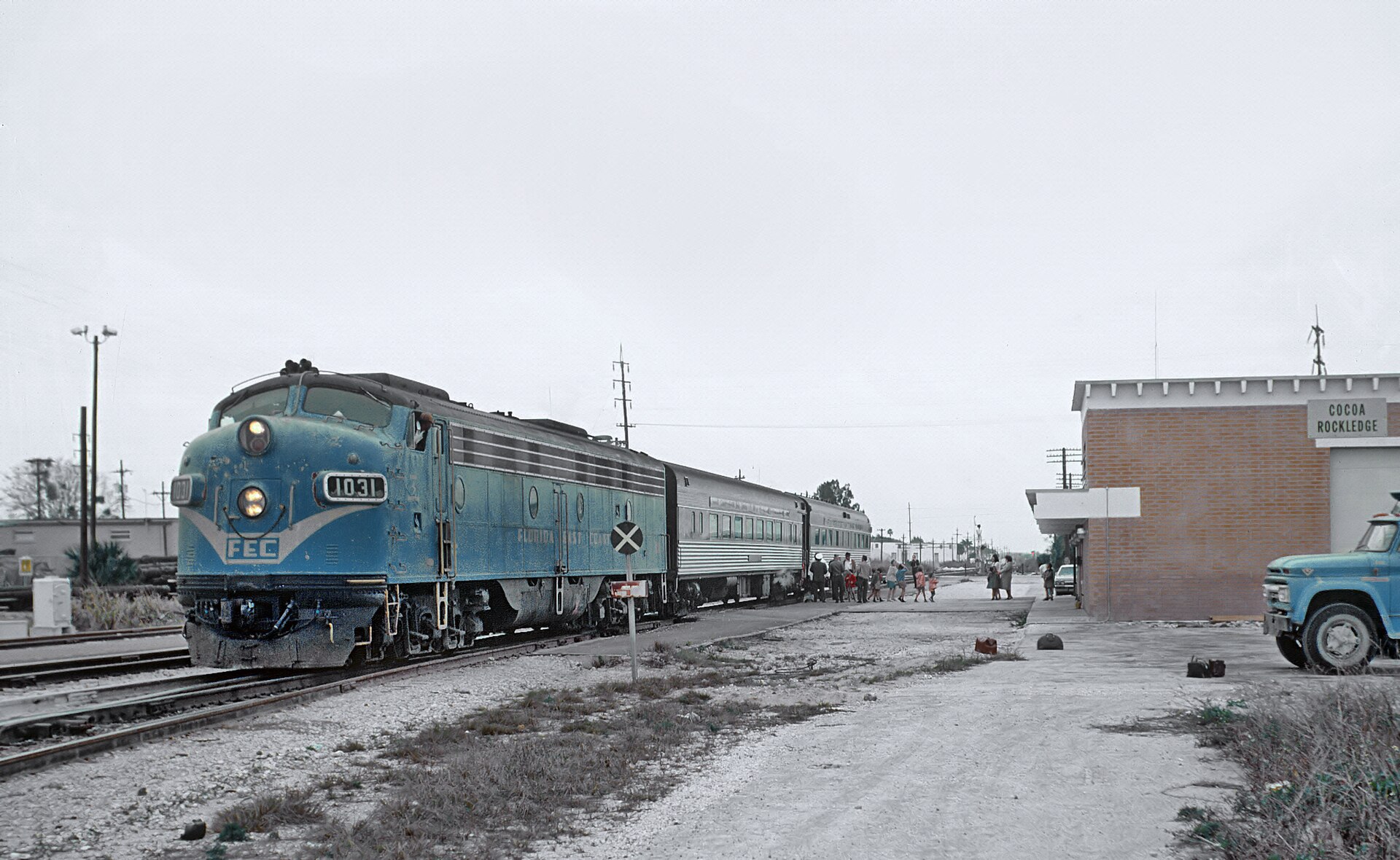 Florida East Coast Railway locomotive No. 1031 at the Cocoa-Rockledge station, 1968